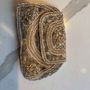 Vintage Beaded Evening Clutch – Beaded Pearls & Silver Glass Beads - '50s glam